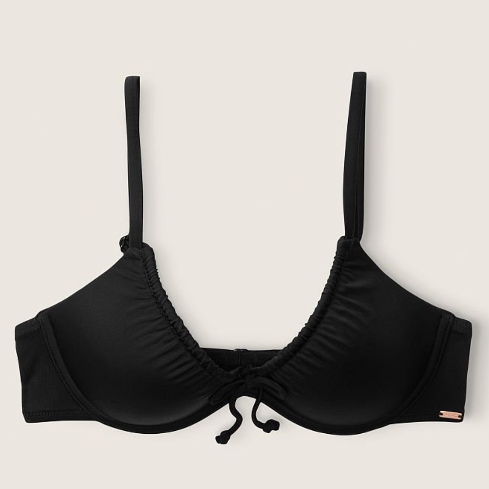 NWT Victorias Secret PINK Runched Push Up Bikini Top Black